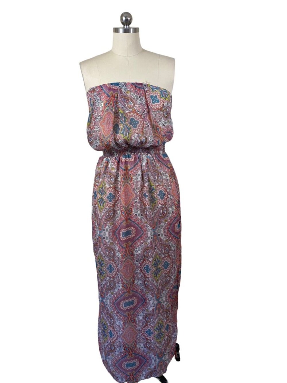 Mossimo Y2K Maxi Dress Womens XS Paisley Strapless Bohemian Resort Festival 70s